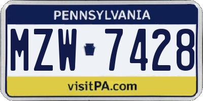PA license plate MZW7428
