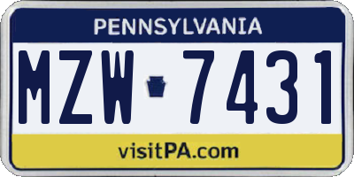 PA license plate MZW7431