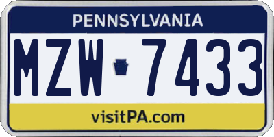 PA license plate MZW7433
