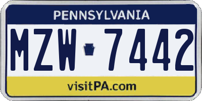 PA license plate MZW7442