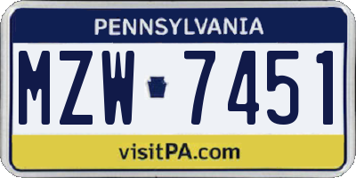 PA license plate MZW7451