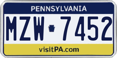 PA license plate MZW7452