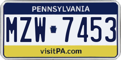 PA license plate MZW7453