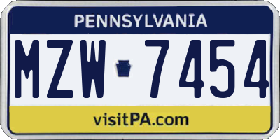 PA license plate MZW7454