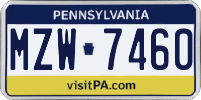 PA license plate MZW7460