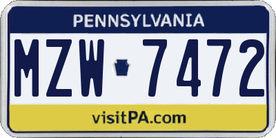 PA license plate MZW7472