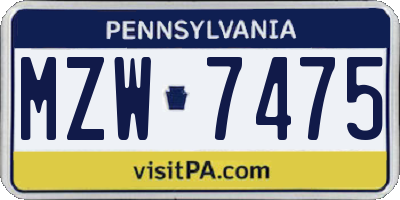 PA license plate MZW7475