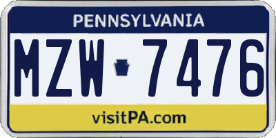 PA license plate MZW7476