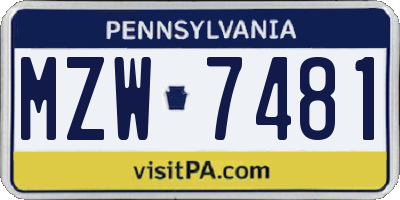 PA license plate MZW7481