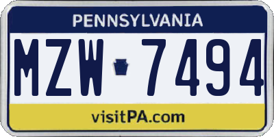 PA license plate MZW7494