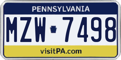 PA license plate MZW7498