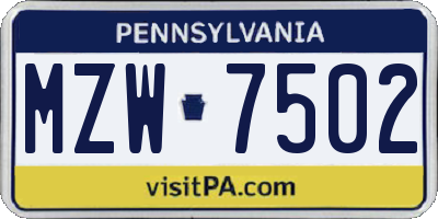 PA license plate MZW7502