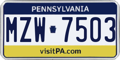 PA license plate MZW7503