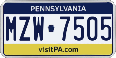 PA license plate MZW7505