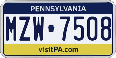 PA license plate MZW7508