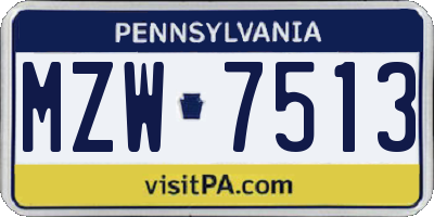 PA license plate MZW7513