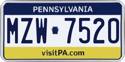 PA license plate MZW7520