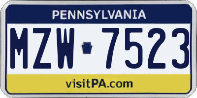 PA license plate MZW7523