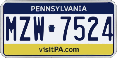 PA license plate MZW7524