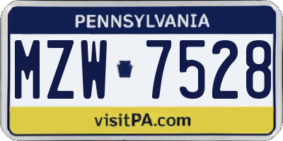 PA license plate MZW7528