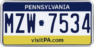 PA license plate MZW7534