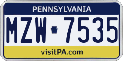 PA license plate MZW7535
