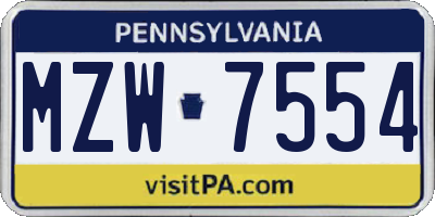 PA license plate MZW7554