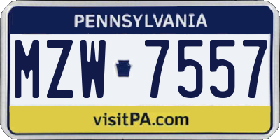 PA license plate MZW7557