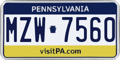 PA license plate MZW7560