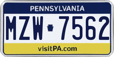 PA license plate MZW7562