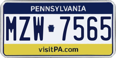 PA license plate MZW7565
