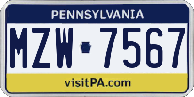 PA license plate MZW7567