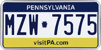 PA license plate MZW7575