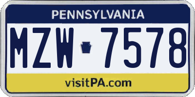 PA license plate MZW7578