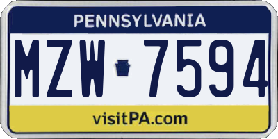 PA license plate MZW7594