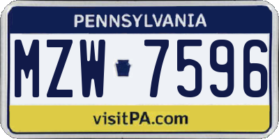 PA license plate MZW7596
