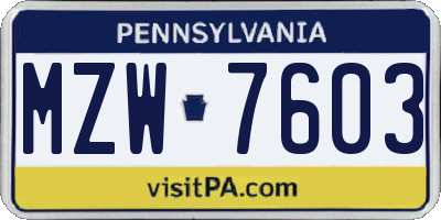 PA license plate MZW7603