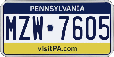 PA license plate MZW7605