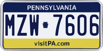 PA license plate MZW7606