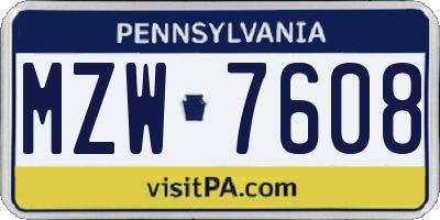 PA license plate MZW7608