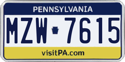 PA license plate MZW7615