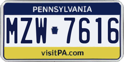 PA license plate MZW7616
