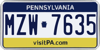 PA license plate MZW7635