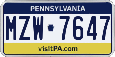PA license plate MZW7647