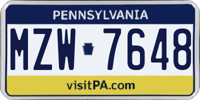 PA license plate MZW7648