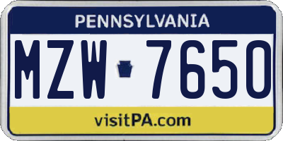 PA license plate MZW7650