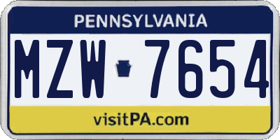 PA license plate MZW7654