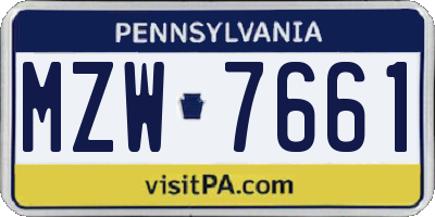 PA license plate MZW7661