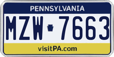 PA license plate MZW7663