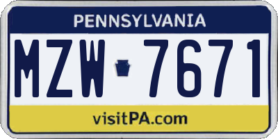 PA license plate MZW7671